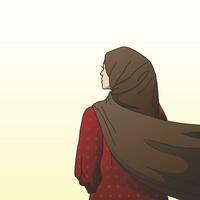 ilustração do uma muçulmano mulher em pé em linha reta voltado para a costas com uma lindo hijab vetor