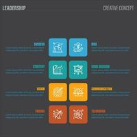 Liderança conceito vetor ilustração com ícones. Liderança bandeira rede ícone para negócios, visão, sabedoria, hábil, decisão, trabalho em equipe e sucesso. mínimo vetor infográfico.