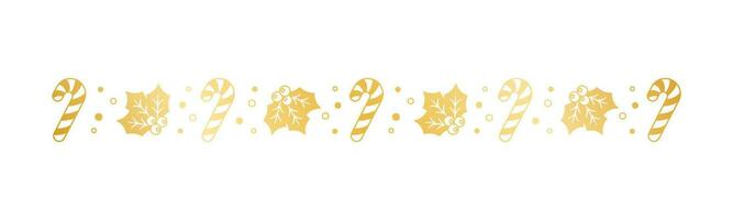 ouro Natal temático decorativo fronteira e texto divisor, visco e doce bengala padronizar silhueta. vetor ilustração.