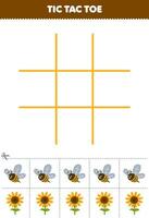 Educação jogos para crianças tic tac dedo do pé conjunto com fofa desenho animado abelha e girassol cenário imprimível Fazenda planilha vetor