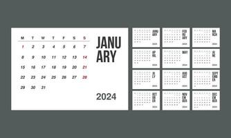 escrivaninha calendário dentro uma minimalista estilo. por mês calendário modelo para 2024 ano para o negócio vetor
