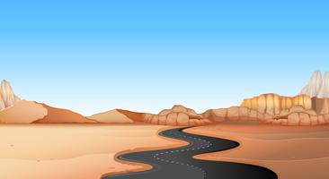 Estrada vazia através da terra do deserto vetor