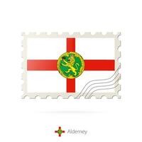 postagem carimbo com a imagem do Alderney bandeira. vetor