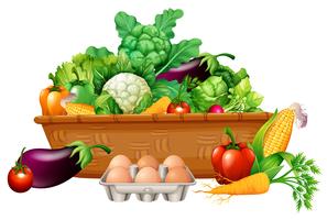 Vário, legumes, em, um, cesta vetor