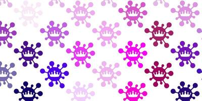 padrão de vetor rosa claro roxo com elementos de coronavírus.
