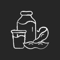 ícone de giz branco de leite de soja em fundo escuro vetor