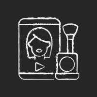 vídeos de tutorial de maquiagem com ícone de giz branco em fundo escuro vetor