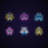 Conjunto de ícones de luz de néon de chapéu de carnaval brasileiro vetor