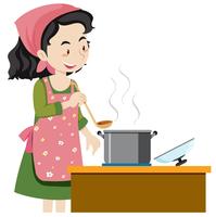 Uma mãe cozinhando sopa