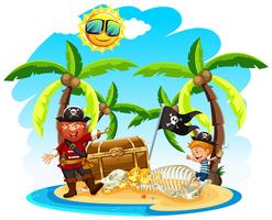 Pirata e um menino na ilha vetor