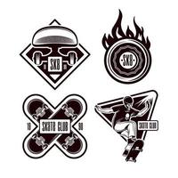ilustração vetorial conjunto de emblemas monocromáticos de skate vetor