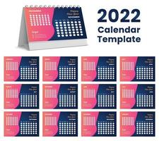 definir modelo de design de calendário de mesa 2022, conjunto de 12 meses, vetor