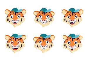 um conjunto de tigres com emoções diferentes vetor