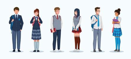conceito de personagem de alunos do ensino médio com coleção de uniformes