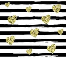 costura padrão com linhas pretas e corações de ouro glitter. vetor