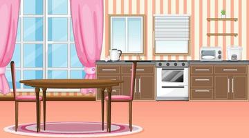 design de interiores de cozinha e sala de jantar com móveis vetor