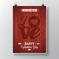 Vector Flyer ilustração sobre um tema de dia dos namorados com design tipográfico de amor