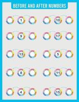 antes e depois. matemática. planilhas para crianças. vetor