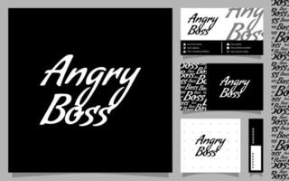 Modelo de logotipo minimalismo de chefe zangado com cartão de visita e padrão vetor