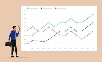 empresário analisando o símbolo do gráfico de crescimento com lupa. vetor