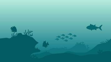 embaixo da agua panorama vetor ilustração. profundo mar panorama com peixe, coral recife e bolhas. mar mundo silhueta panorama para fundo, papel de parede ou aterrissagem página