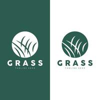 design de logotipo de grama verde, ilustração de paisagem de fazenda, vetor de cenário natural