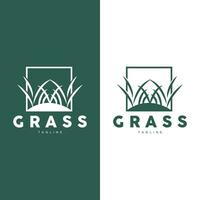 design de logotipo de grama verde, ilustração de paisagem de fazenda, vetor de cenário natural