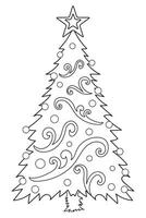 Natal árvore com presentes. Preto e branco vetor ilustração para coloração livro