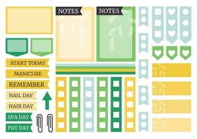 suave verde e amarelo colorida semanal planejador adesivos conjunto para agenda, caderno, diário. a5 formatar. vetor