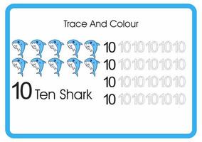 contagem de traços e tubarões coloridos número 10 vetor
