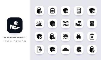 pacote mínimo de ícones de segurança de aplicativos da web plana. vetor