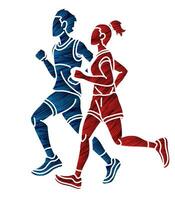 maratona masculino e fêmea corrida juntos vetor