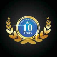 vetor 10º aniversário celebração logotipo dourado escudo louro guirlanda e Distintivos coleção