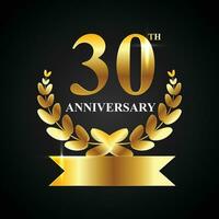 vetor 30 aniversário celebração logotipo dourado escudo louro guirlanda e Distintivos coleção