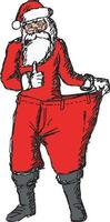 papai noel magro com calças largas vermelhas à mostra