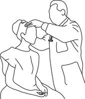 médico verificar a cabeça e a têmpora de uma paciente vetor