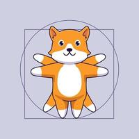 cão corgi fofo no conceito de ilustração vitruviana vetor