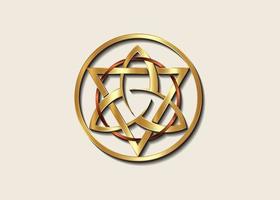 o grande selo de triquetra de ouro com logotipo de triângulo e círculo de bronze vetor