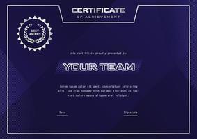 design de certificado roxo para jogos ou torneios e competições esportivas vetor