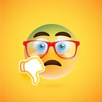 Emoticon com os polegares para baixo e óculos, ilustração vetorial vetor