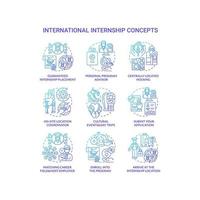 conjunto de ícones de conceito de estágio internacional vetor