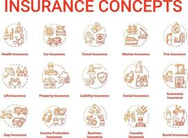 conjunto de ícones de conceito de seguro vetor
