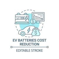 ícone do conceito de redução de custos de baterias de transporte ecológico. vetor