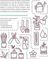 Ícone de conceito de ferramentas de jardinagem interna com texto vetor