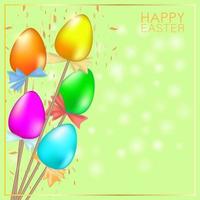 cartão com ovos de Páscoa multicoloridos em varas. verde vetor