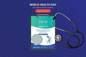 panfleto do dia mundial da saúde, design de cartaz com estetoscópio de vetor. vetor