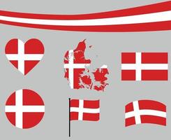 danemark flag map ribbon and heart icons vector illustration abstract