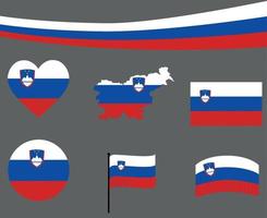 Bandeira da Eslovênia com fita de mapa e ícones de coração ilustração vetorial abstrato vetor