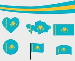 Ilustração em vetor ícones de coração e fita do mapa da bandeira do Cazaquistão