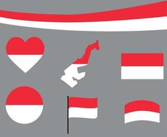 Bandeira do Mônaco, mapa da fita e ícones do coração, ilustração, desenho abstrato vetor